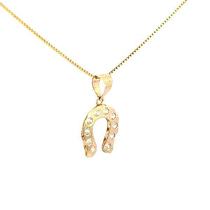 14K Real Gold Horse Shoe CZ Small Charm with Box Chain
