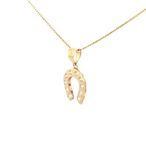 14K Real Gold Horse Shoe CZ Small Charm with Box Chain