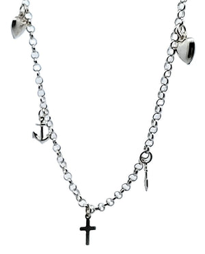 925 Sterling Silver Hollow Fancy Paper Clip Anklet/Bracelet with Assorted Charm