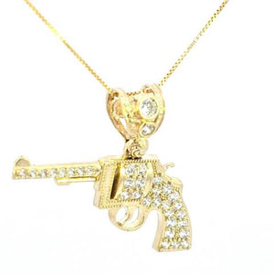10K Solid Yellow Gold Gun Pendant with Box Chain