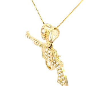 10K Solid Yellow Gold Gun Pendant with Box Chain