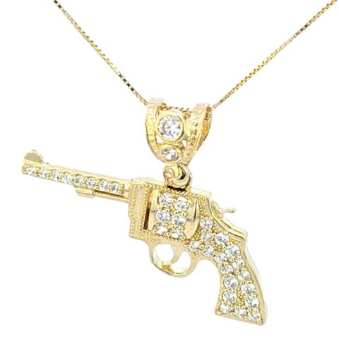 10K Solid Yellow Gold Gun Pendant with Box Chain
