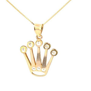 10K Real Gold CZ Crown Coronet Charm with Box Chain