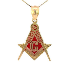 10K Real Gold Masonic Mason Red Charm with Box Chain