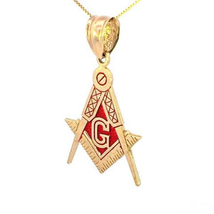 10K Real Gold Masonic Mason Red Charm with Box Chain