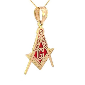 10K Real Gold Masonic Mason Red Charm with Box Chain