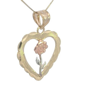 10K Real Gold Tri Color Rose Heart Charm with Box Chain
