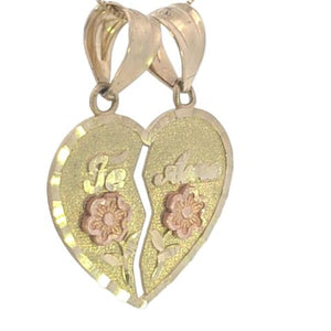 10K Real Gold Te-Amo Rose Breakable Heart Two-Tone Charm with Box Chain