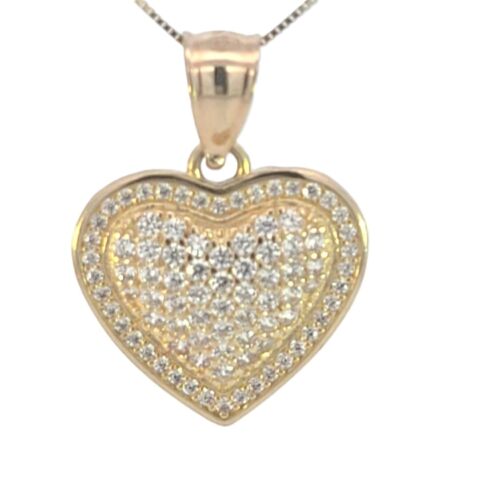 10K Real Gold Fancy CZ Heart Charm with Box Chain