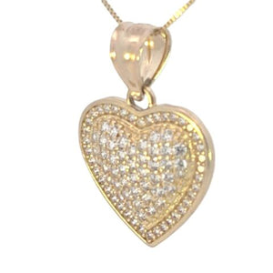 10K Real Gold Fancy CZ Heart Charm with Box Chain
