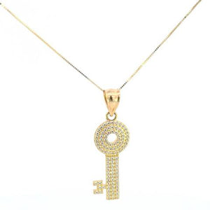 14K Real Gold Fancy Key CZ Charm with Box Chain