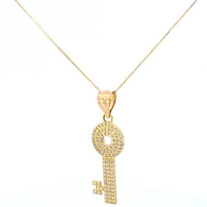 14K Real Gold Fancy Key CZ Charm with Box Chain