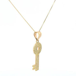 14K Real Gold Fancy Key CZ Charm with Box Chain