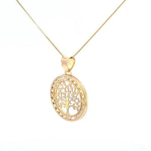 10K Solid Yellow Gold Tree Cz Pendant Charm with Box Chain
