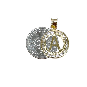 10K Real Gold CZ Round Initial Charm with Box Chain