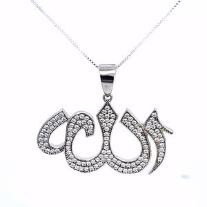 925 Sterling Silver Allah CZ Charm with Box Chain