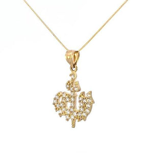 10K Real Gold Dripping Allah CZ Small Charm with Box Chain