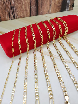 Real 10K Yellow Gold Hollow Figaro Chain Necklace 4.5mm & 5.5mm