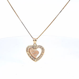 10K Solid Real Yellow Gold I love You Cz Heart Pendant Charm with Box Chain
