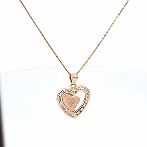 10K Solid Real Yellow Gold I love You Cz Heart Pendant Charm with Box Chain