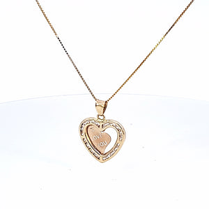 10K Solid Real Yellow Gold I love You Cz Heart Pendant Charm with Box Chain