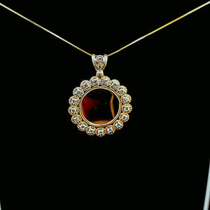 10K Solid Yellow Gold Picture Pendant CZ Charm with Box Chain