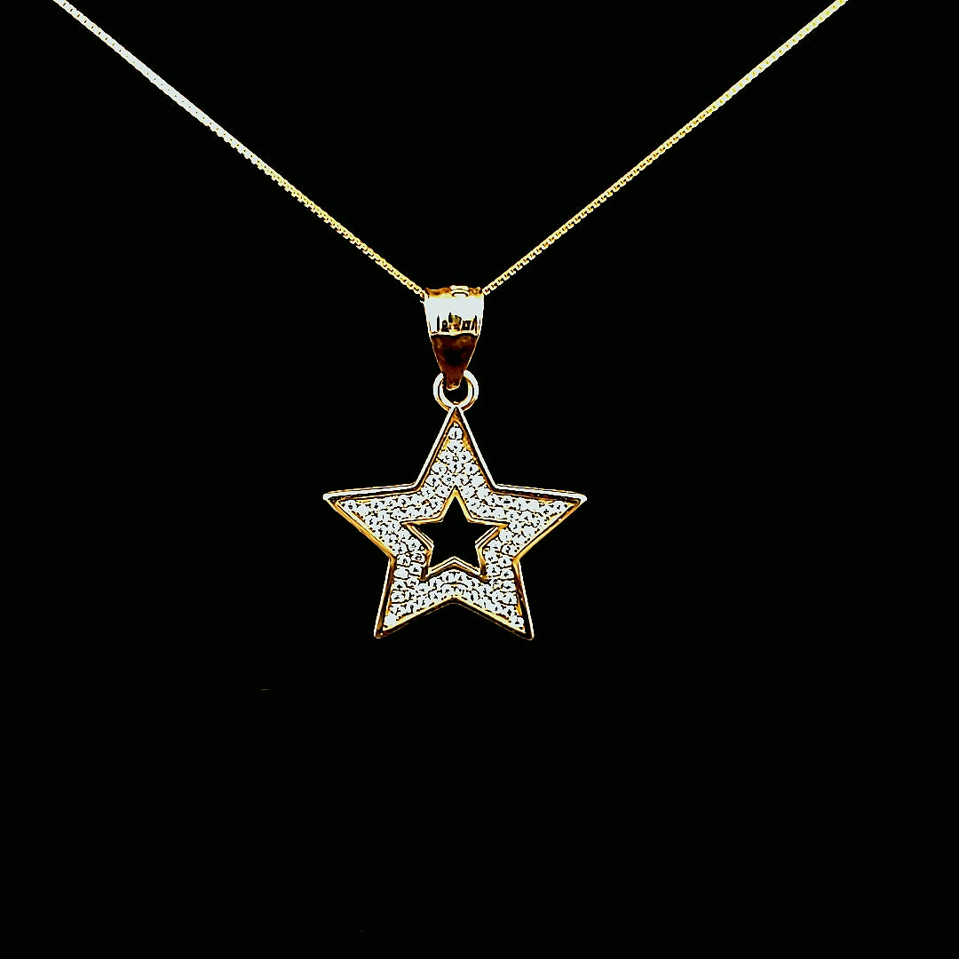 10K Real Yellow Gold CZ Star Charm with Box Chain