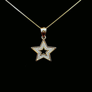 10K Real Yellow Gold CZ Star Charm with Box Chain