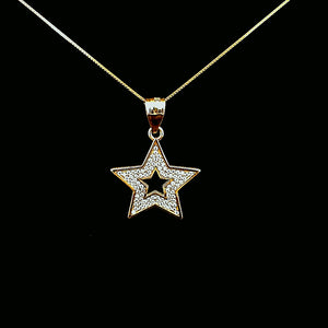 10K Solid Yellow Gold CZ Star Charm with Box Chain