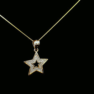10K Solid Yellow Gold CZ Star Charm with Box Chain