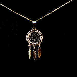 10K Solid Yellow Gold Round Cz Charm With Hanging Leaf with Box Chain