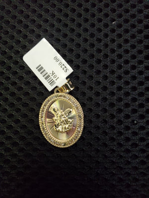 10K Solid Real Yellow Gold Cz Oval ST. Michael Pendant Charm