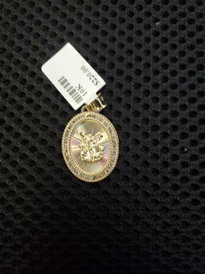 10K Solid Real Yellow Gold Cz Oval ST. Michael Pendant Charm