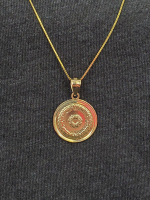 10K Solid Real Yellow Gold Mexican Aztec Calendar Pendant Charm with Box Chain