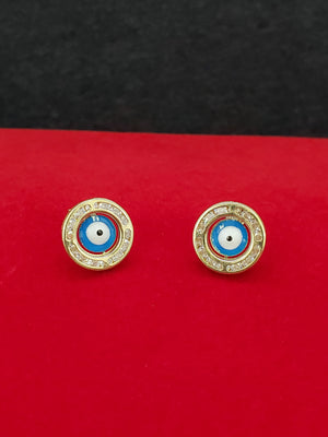 10K Solid Real Yellow Gold Cz Evil Eye Earring