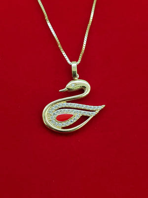 10K Solid Real Yellow Gold Cz Duck Pendant Charm with Box Chain