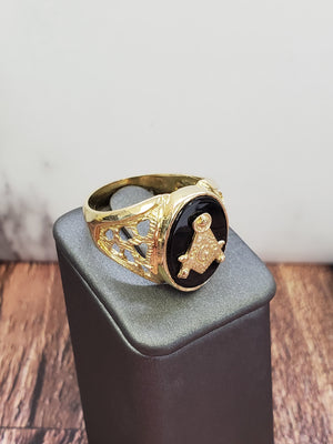 10K Solid Yellow Gold B/ONYX Oval Masonic Men's Ring