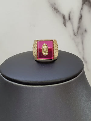 10K Solid Yellow Gold Square Red Stone W/Emblum Men's Ring