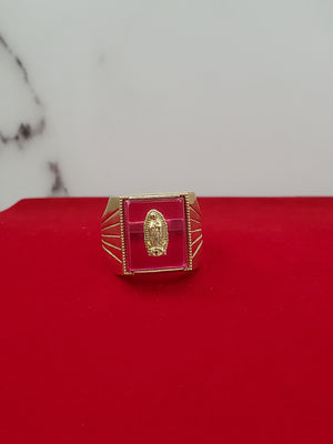 10K Solid Yellow Gold Square Red Stone W/Emblum Men's Ring