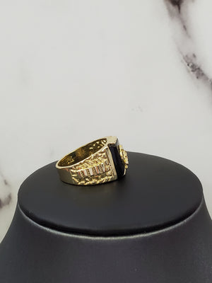 10K Solid Yellow Gold Square Onyx Horseshoe Men's Ring