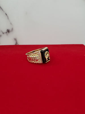 10K Solid Yellow Gold Square Onyx Horseshoe Men's Ring