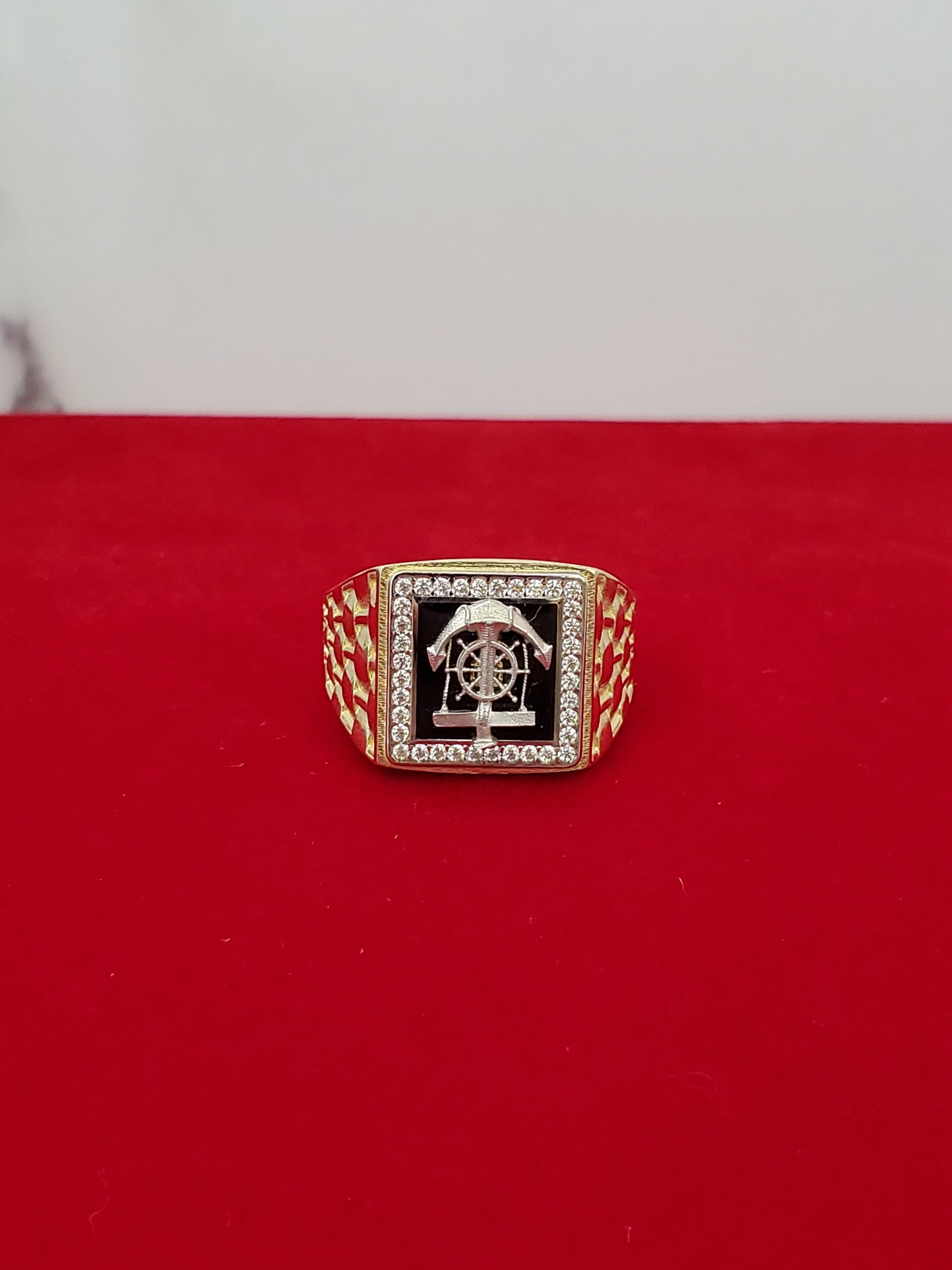 10K Solid Yellow Gold Square A-C-H-M Emblum Men's Ring