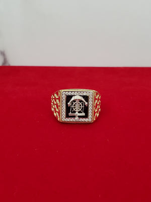 10K Solid Yellow Gold Square A-C-H-M Emblum Men's Ring