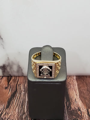 10K Solid Yellow Gold Square A-C-H-M Emblum Men's Ring