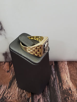 10K Solid Yellow Gold Square A-C-H-M Emblum Men's Ring