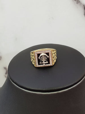 10K Solid Yellow Gold Square A-C-H-M Emblum Men's Ring