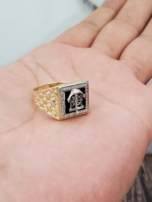 10K Solid Yellow Gold Square A-C-H-M Emblum Men's Ring