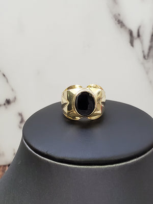 10K Solid Yellow Gold Black Oval Onyx Men's Ring