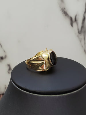 10K Solid Yellow Gold Black Oval Onyx Men's Ring