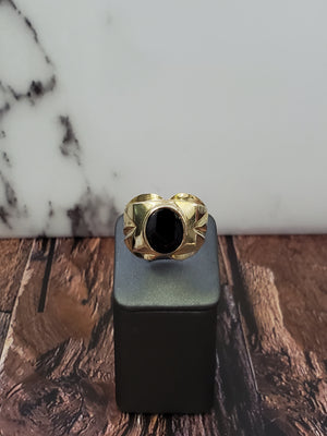 10K Solid Yellow Gold Black Oval Onyx Men's Ring